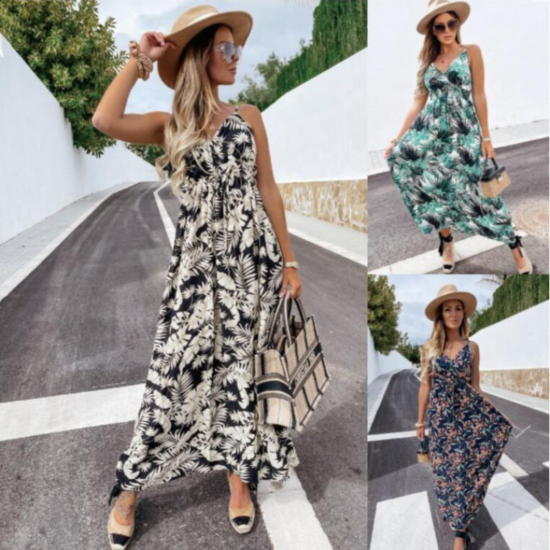 Robe maxi femme avec design floral de palmiers et dos complexe Chic & Stil