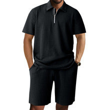 Men's modern short sleeve polo with contemporary design and chic elastic shorts