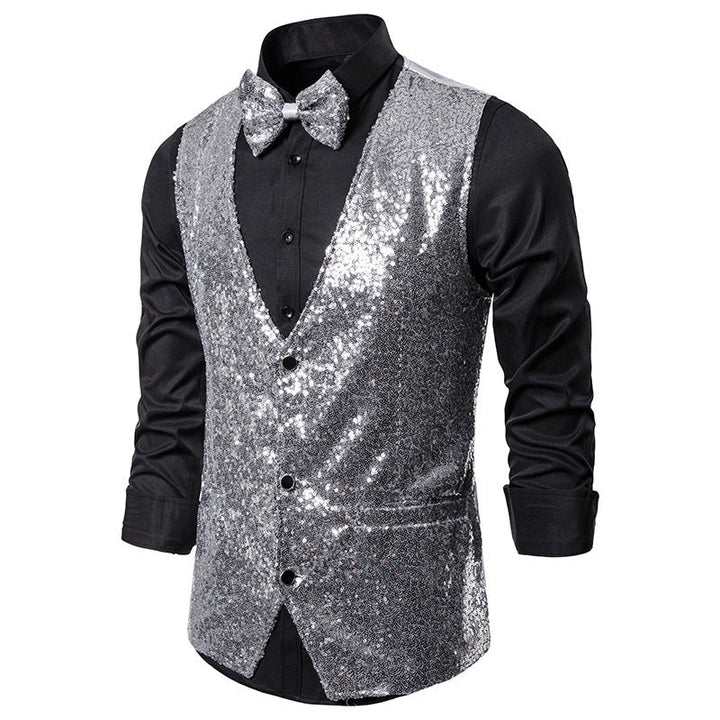 Men's Sparkling Festive Vest with Matching Bow Tie Lune London