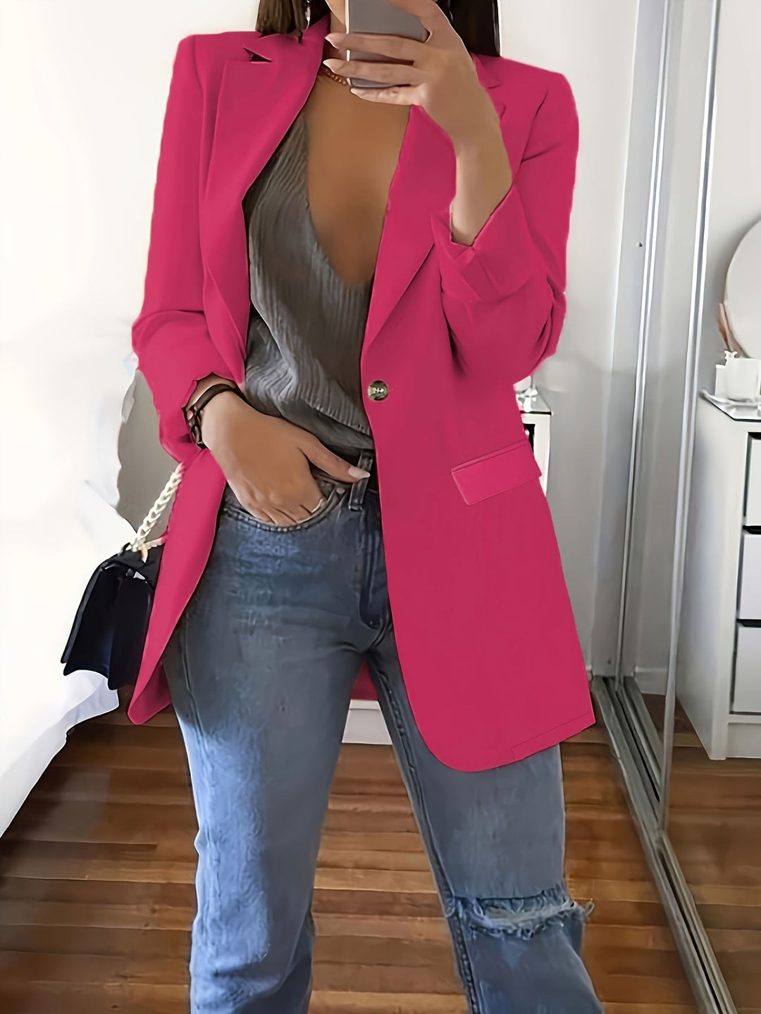 Ladies modern blazer with plunging neckline and elegant details Lune London