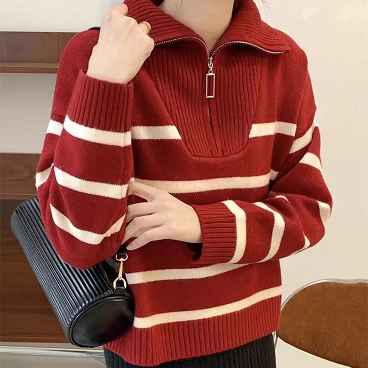 Casual sweater for women with high collar and decorative zipper Lune London