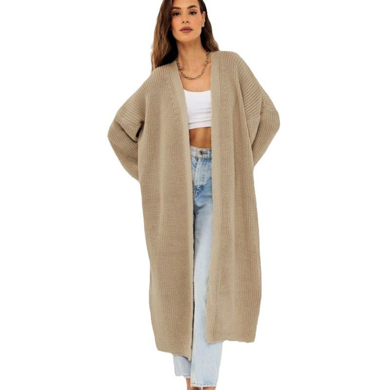 Ladies Long Knit Cardigan with Open Design and Loose Sleeves Lune London
