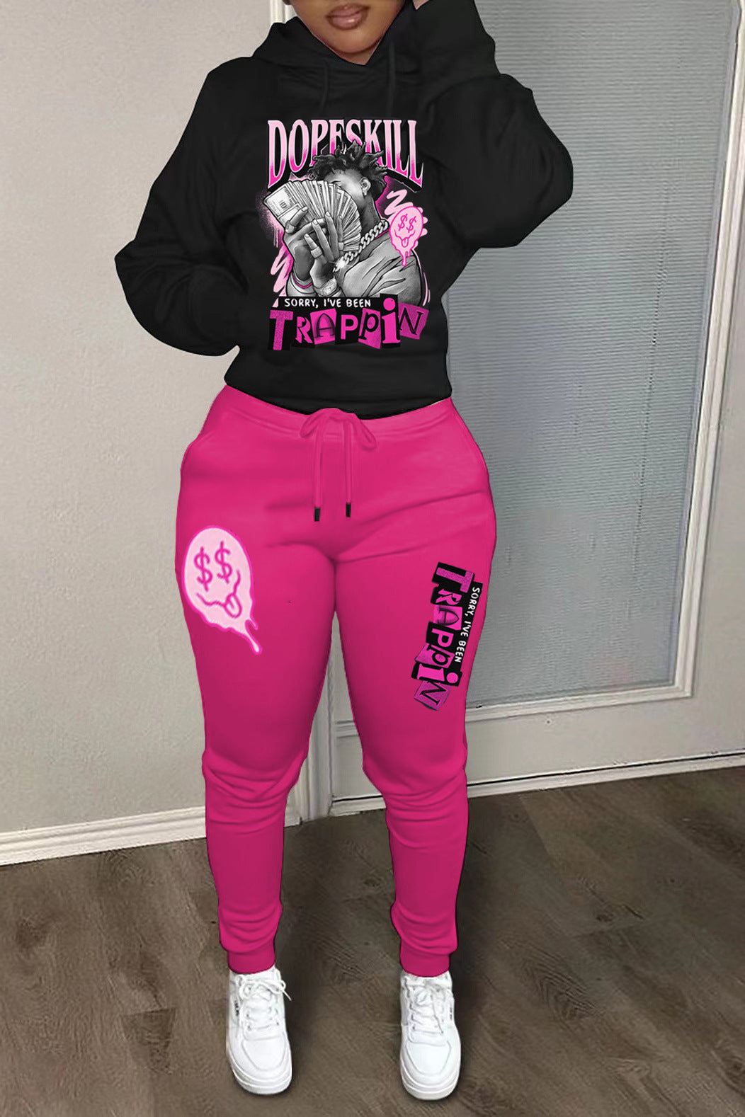 Comfortable hoodie and jogger set for women with creative print Lune London
