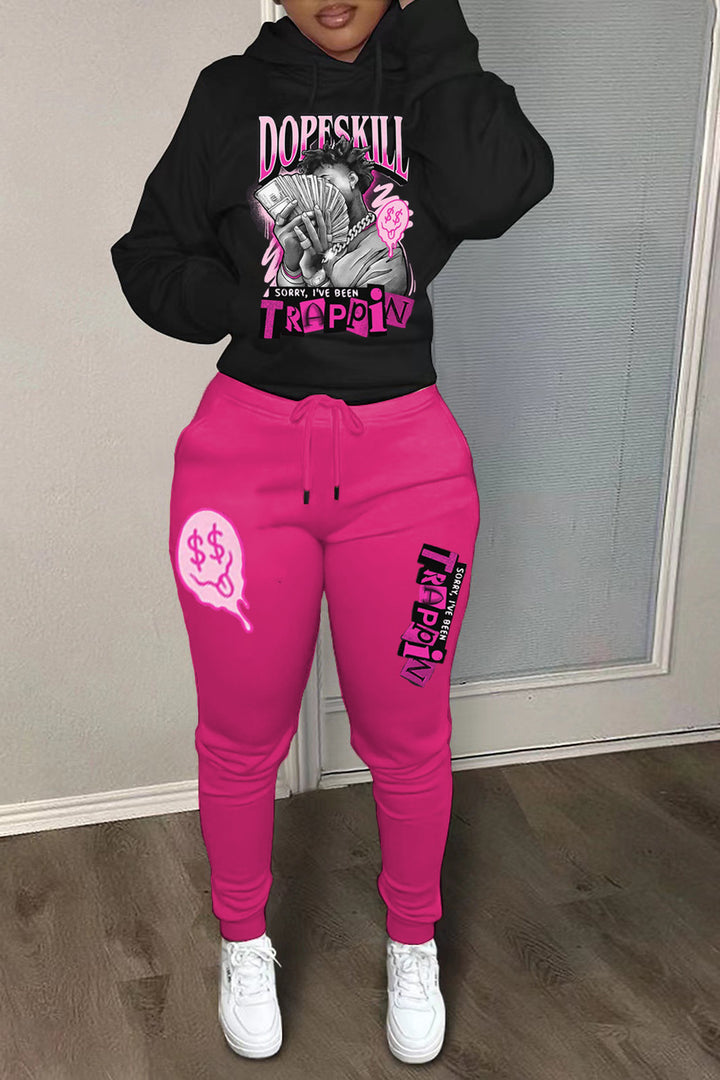 Comfortable hoodie and jogger set for women with creative print Lune London