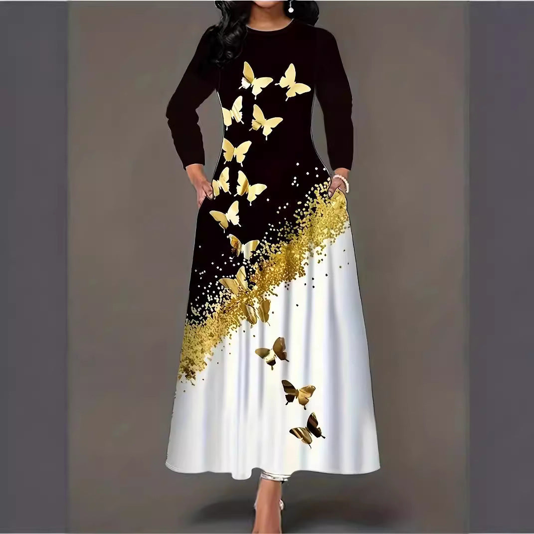Women Elegant Long Sleeve Dress with Butterfly Design Lune London