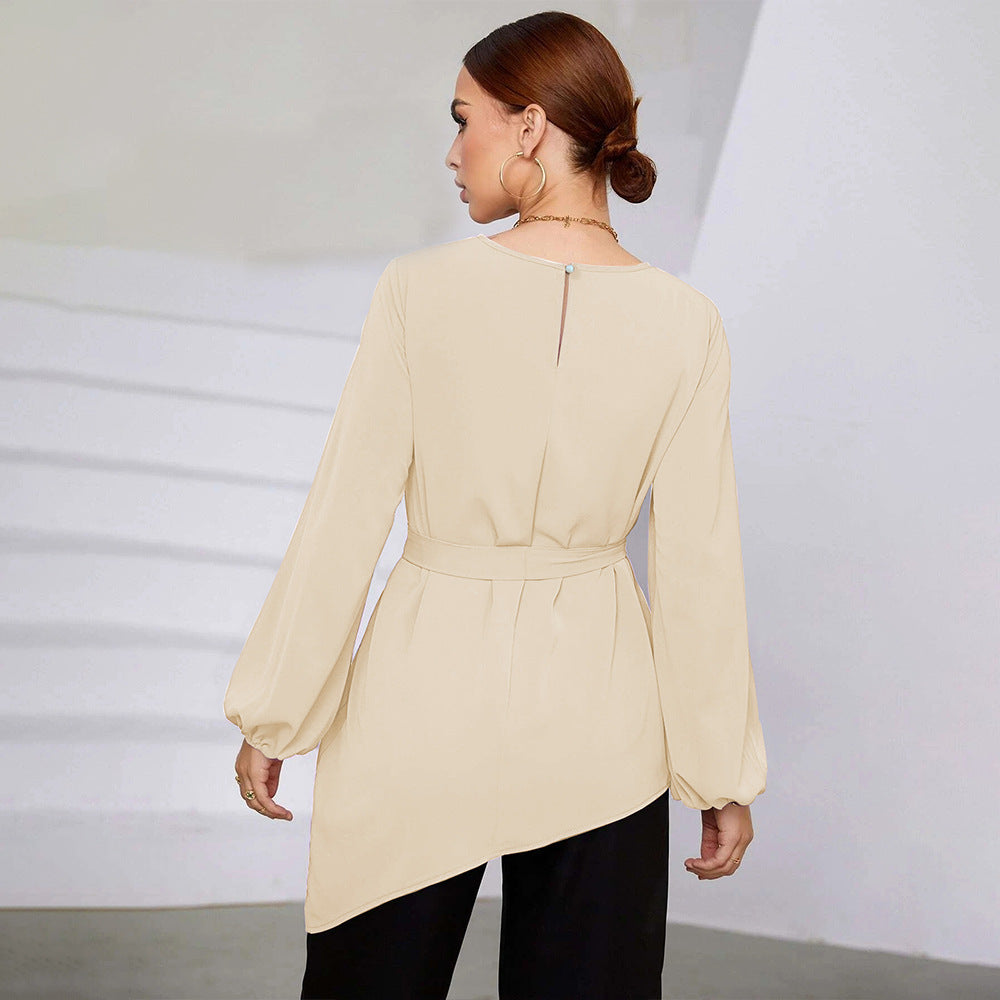 Asymmetrical blouse for women with belt at the waist Chic & Stil