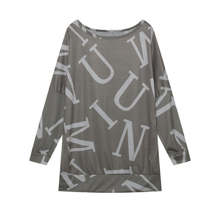 Oversized long sleeve t-shirt for women with modern print and elastic belt Lune London