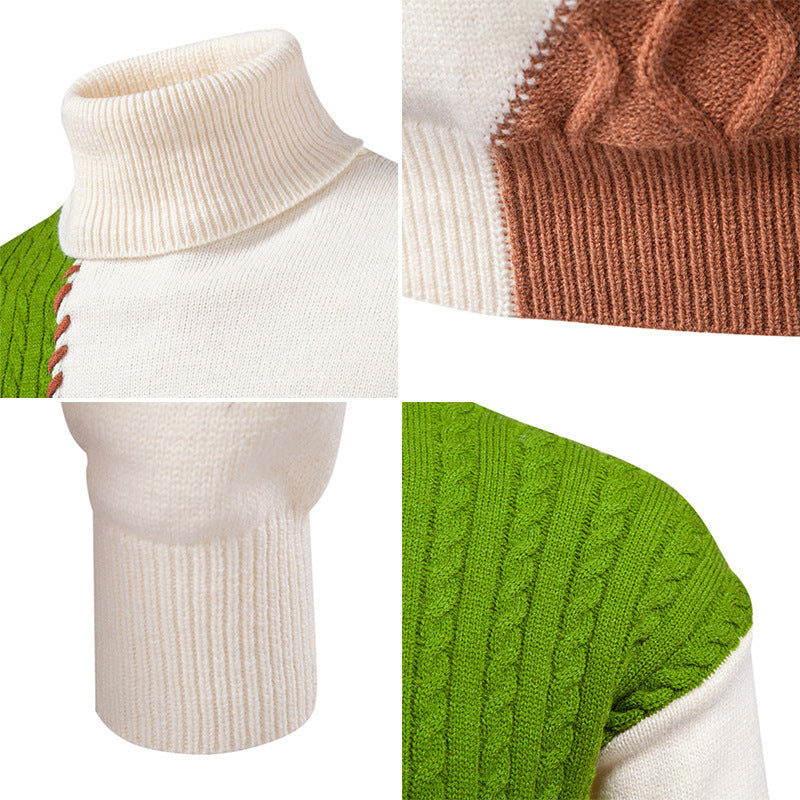 Men's turtleneck sweater with geometric cable pattern and contrasting accents Lune London