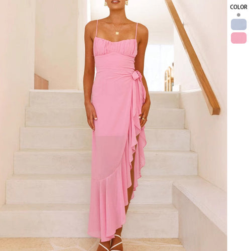 Elegant Maxi Dress for Women with Asymmetric Cut and Chic Ruffles & Style