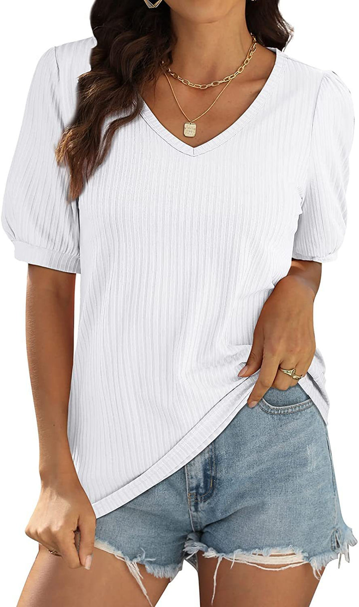 Ladies blouse in viscose with ribbed texture and puff sleeves Lune London
