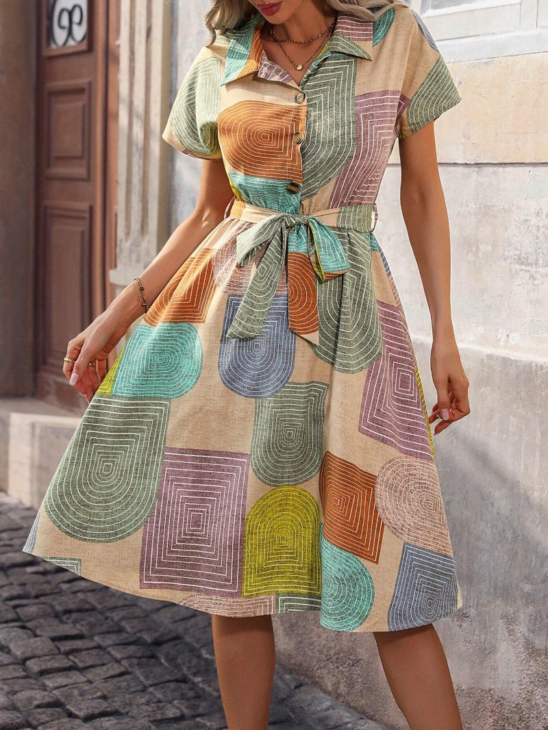 Dress woman with abstract print and button placket Lune London
