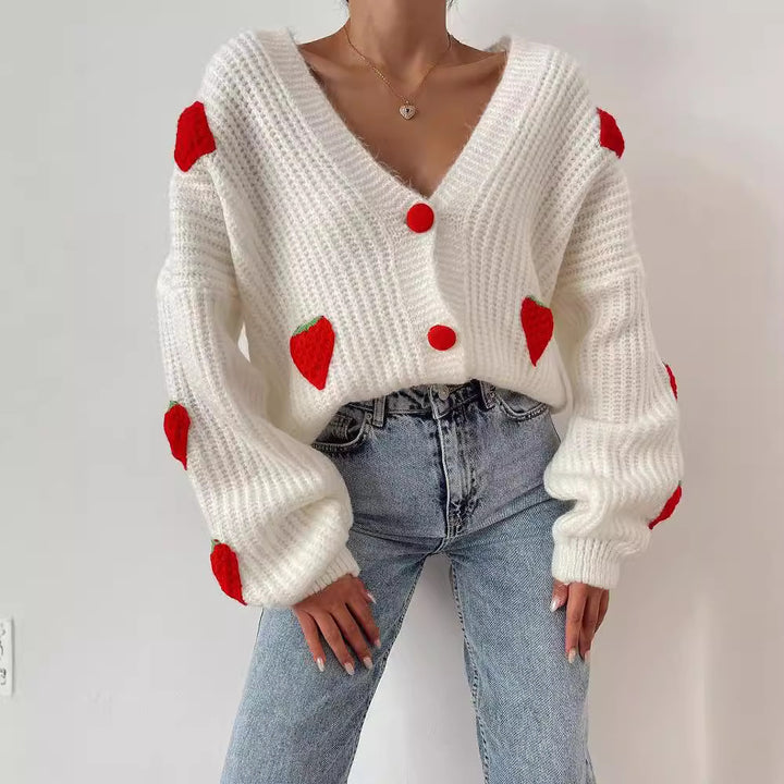 Lady cardigan with fruit application design Lune London