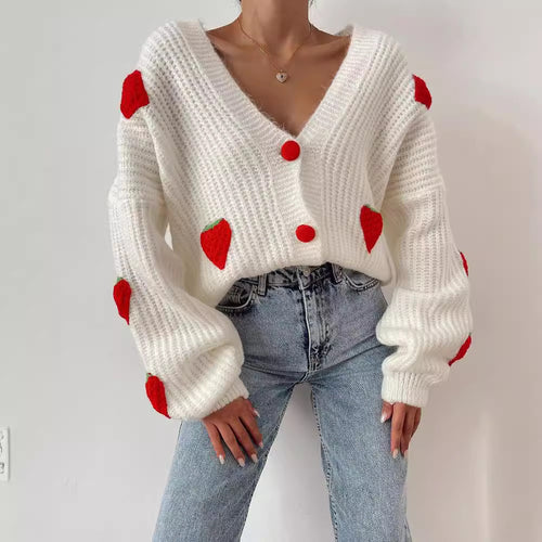Lady cardigan with fruit application design Lune London