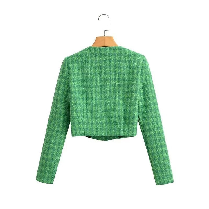 Veste courte en boucle pour femmes avec un élégant motif à carreaux Chic & Stil