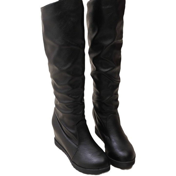 Long boots for women with a beautiful gathered effect and an elegant block heel Lune London