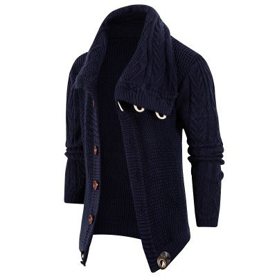 Knitted jacket for men with shawl collar and wooden buttons Lune London