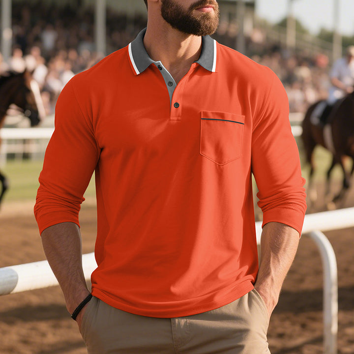 Men's long-sleeved polo shirt with elegant button placket and practical chest pocket Lune London