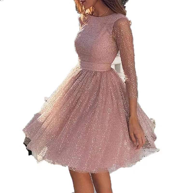 Women Glittering Tulle Dress with Long Sleeves and Swinging Skirt Lune London