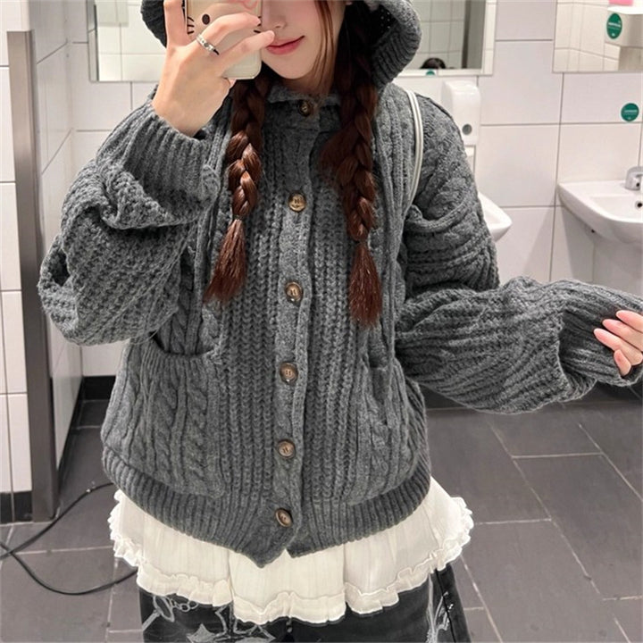 Gilet en tricot épais pour femmes avec capuche et grandes poches Chic & Stil