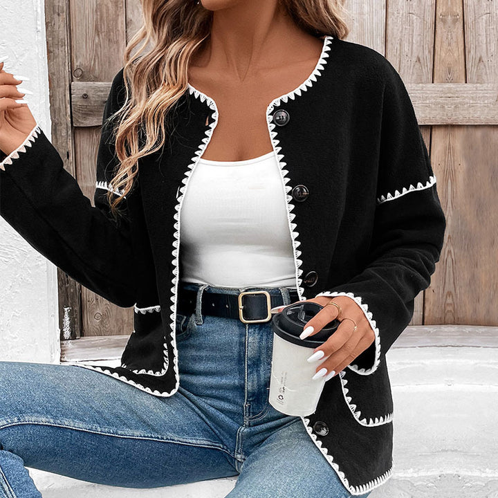 Fashionable knitted jacket for women with contrasting seams Lune London