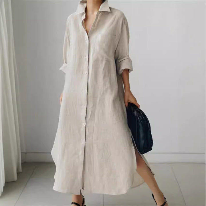 Light linen shirt dress for women with side slits Lune London