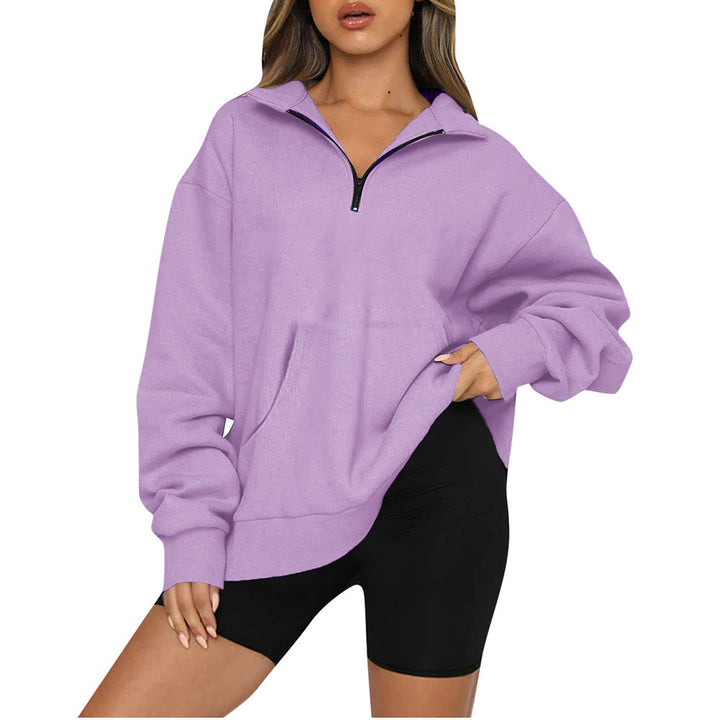 Oversized sweatshirt for women with half-zip and hood Lune London