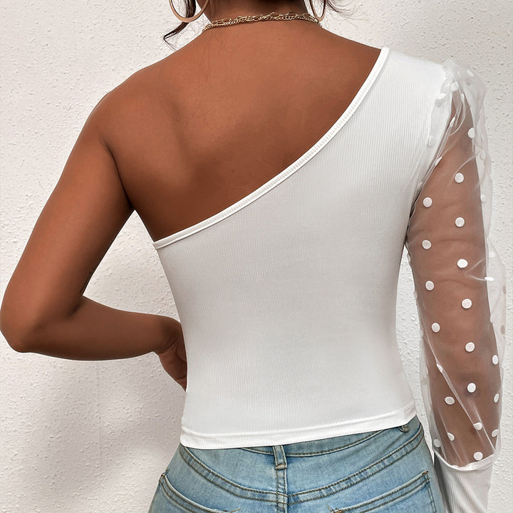 Women elegant top with asymmetric cut and transparent puff sleeves Lune London