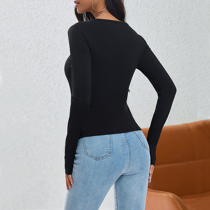 Chemise à manches longues pour femme avec design de boutons élégants et ourlet asymétrique Chic & Stil
