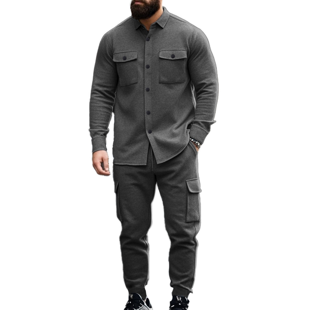 Men's Cargo Set with Casual Shirt and Chic Elastic Pants