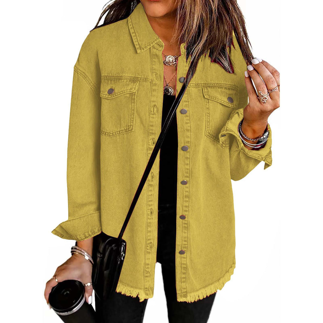 Casual denim shirt for women with frayed edges and convenient chest pockets Lune London
