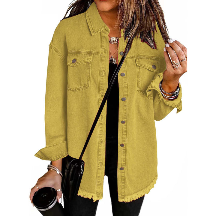 Casual denim shirt for women with frayed edges and convenient chest pockets Lune London