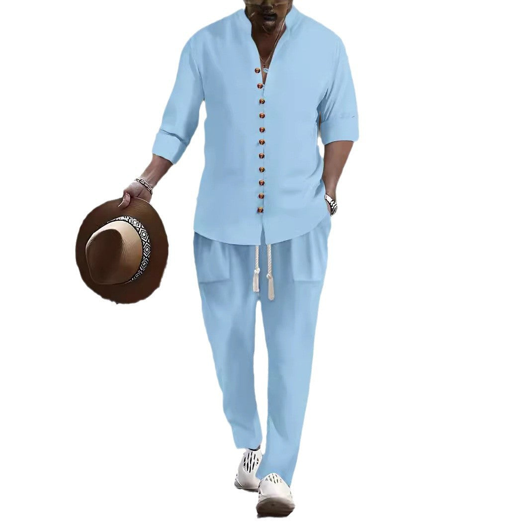 Men's Casual Button-Up Shirt and Relaxed Fit Pants Set Lune London