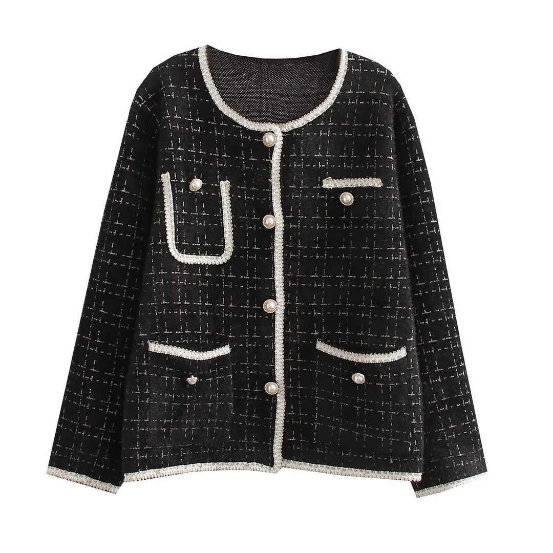 Ladies Structured Boucle Jacket with Decorative Pearls and Pockets Lune London