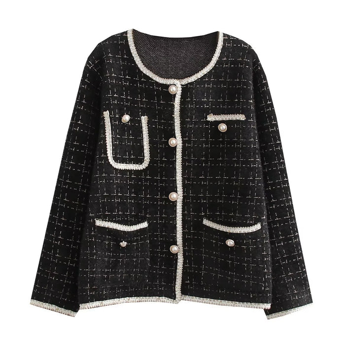 Ladies Structured Boucle Jacket with Decorative Pearls and Pockets Lune London