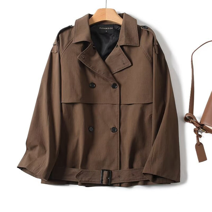 Trendy oversized trench coat for women with double-breasted closure and tie belt Lune London