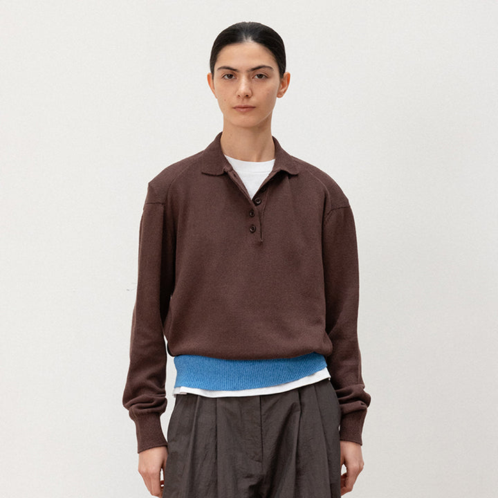 Femme pull en tricot décontracté avec col polo et ourlet contrastant Chic & Stil