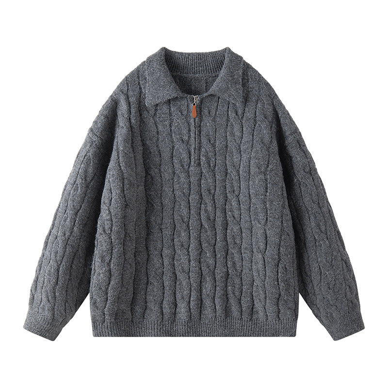 Ladies High Quality Knit Sweater with Short Zipper and Classic Collar Lune London