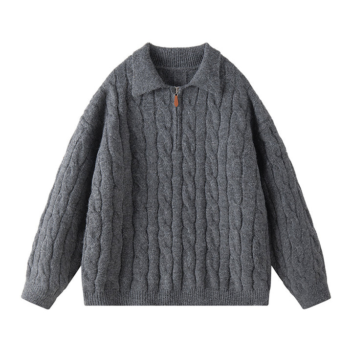 Ladies High Quality Knit Sweater with Short Zipper and Classic Collar Lune London