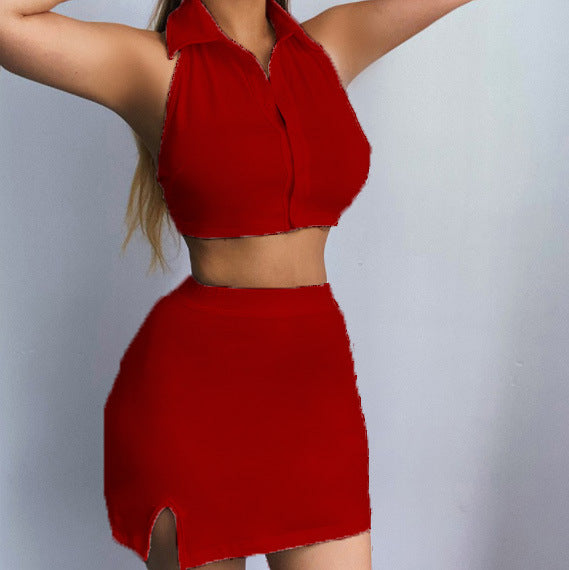 Cropped blouse for women with button placket and fitted skirt Lune London