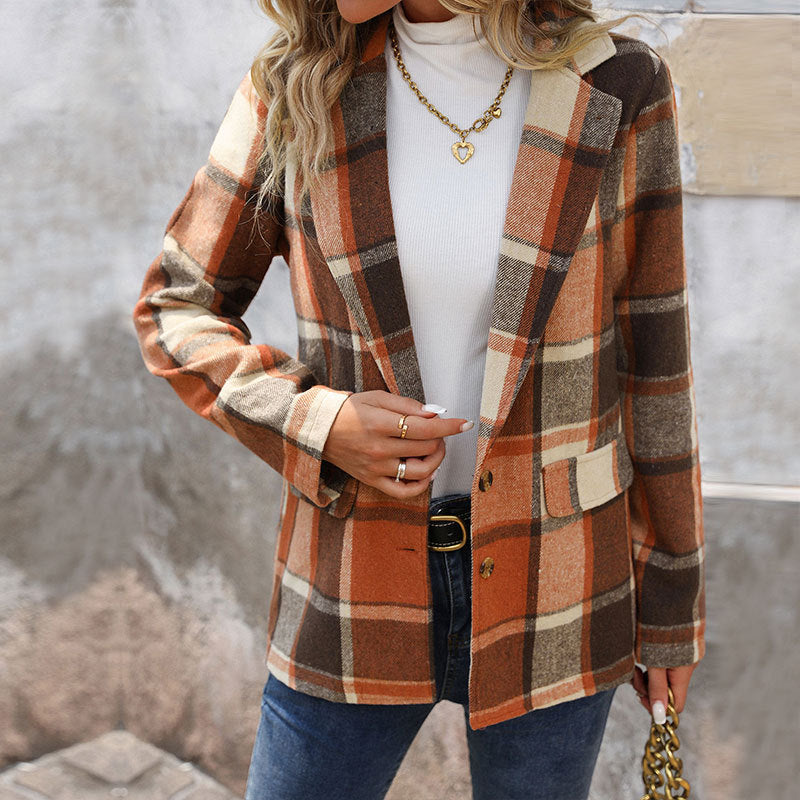 Ladies Checked Blazer in Soft Wool Blend Lune London