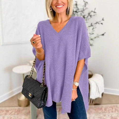 Casual knitted poncho for women with V-neck and oversized fit Lune London