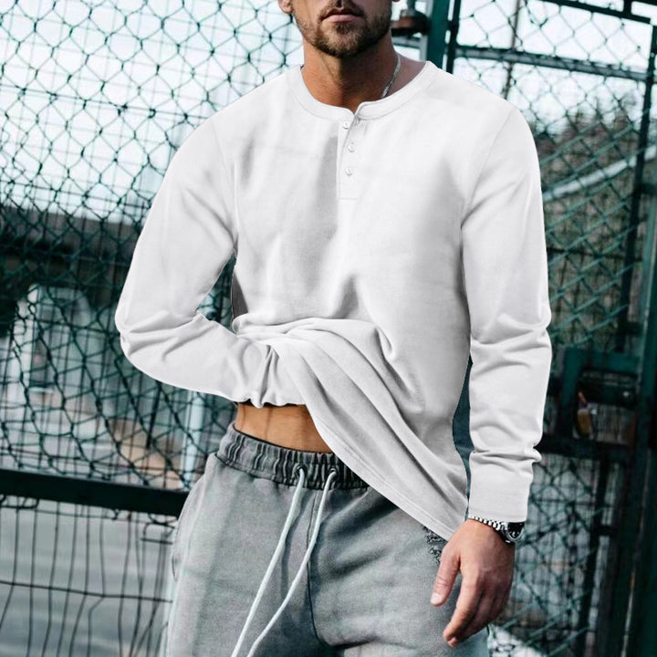 Men's Long Sleeve Henley Shirt with Classic Button Placket Design and Soft Cotton Blend Lune London