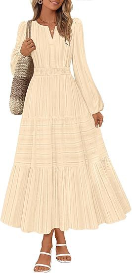 Maxi dress for women with elegant sleeves and refined elastic at the waist Lune London