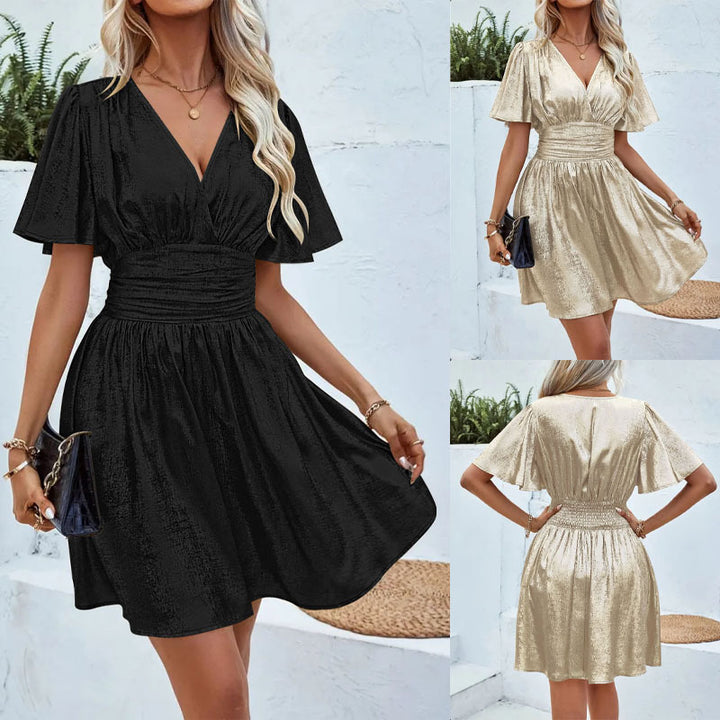Wrap dress for women with deep V-neck and voluminous sleeves Lune London