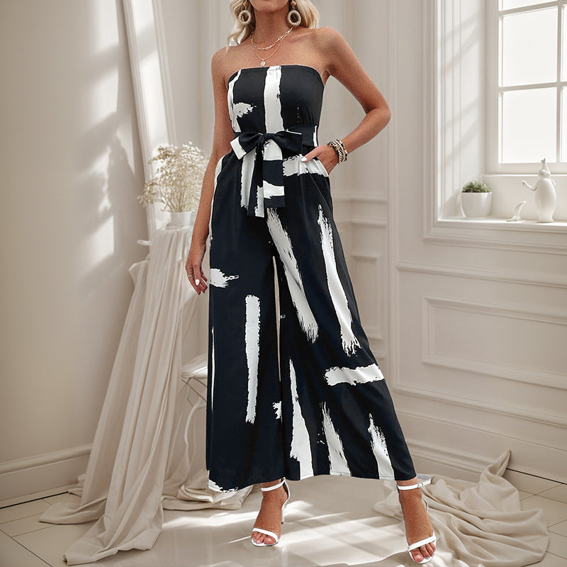 Strapless jumpsuit for women with wide legs and fitted belt Lune London