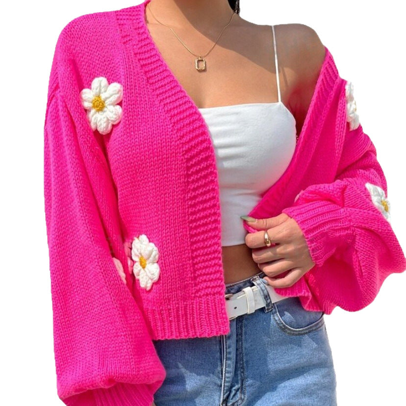 Lune London fancy floral pattern knitted short cardigan for women