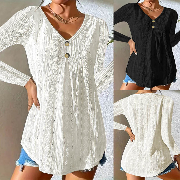 Women’s top with textured surface and elegant button detail Lune London