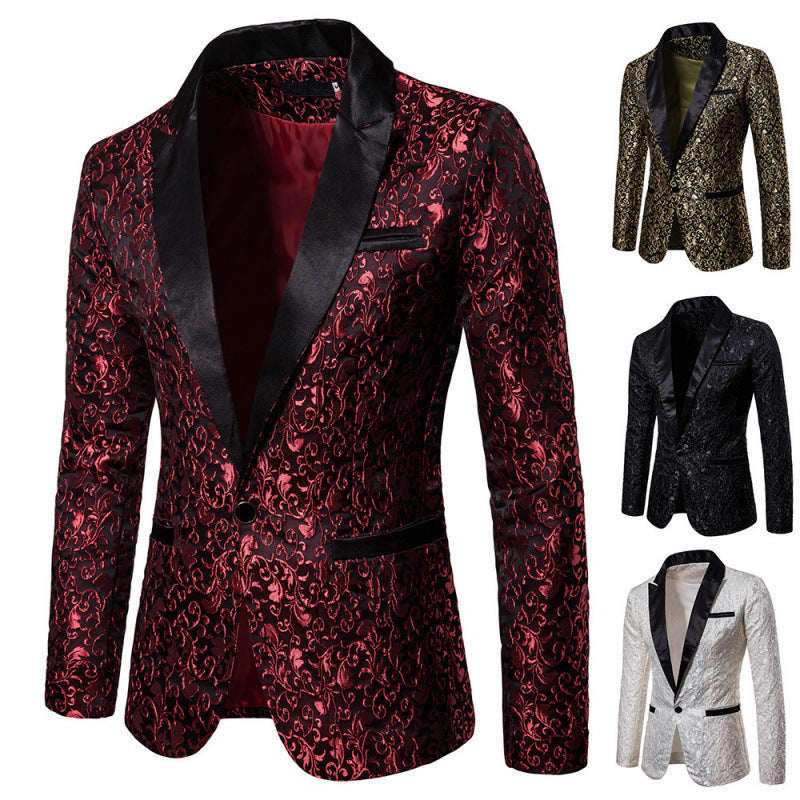 Chic Floral Patterned Festive Jacquard Blazer for Men and Style