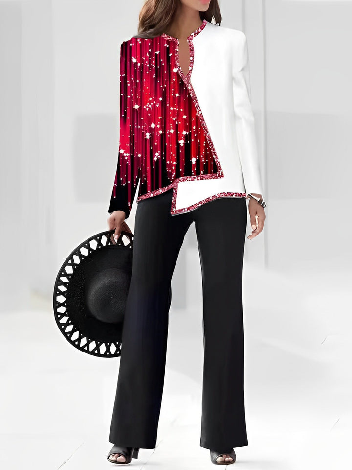 Ladies Elegant Statement Jacket with Asymmetrical Cut and Glittering Details Lune London