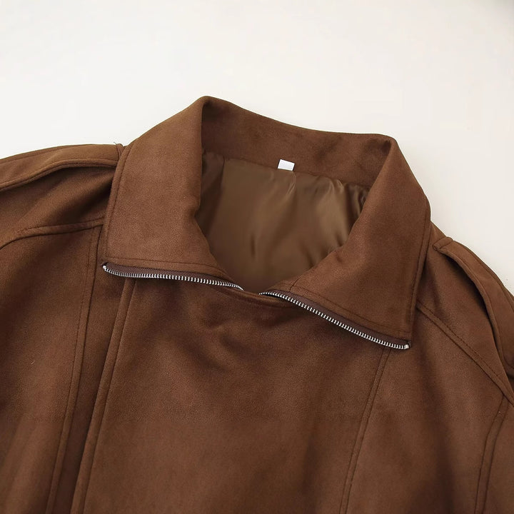 Ladies oversized faux leather jacket with trendy collar Lune London